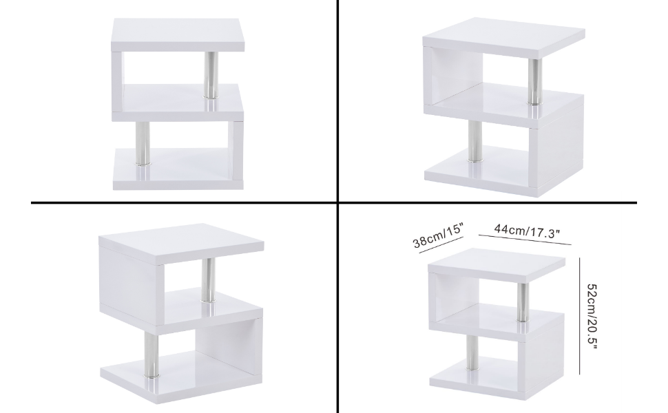 GOLDFAN Moderne Table Basse de Salon Blanc Table d'appoint Multifonctionnelle avec 2 Etagères Rangement pour Bureau Cuisine,  AWS-074-3 .FR