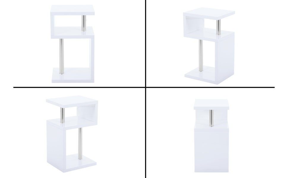 GOLDFAN Moderne Table d'appoint Table Basse de Salon Blanc Multifonctionnelle avec 3 Etagères Rangement pour Bureau Blanc,  AWS-086-1 .FR