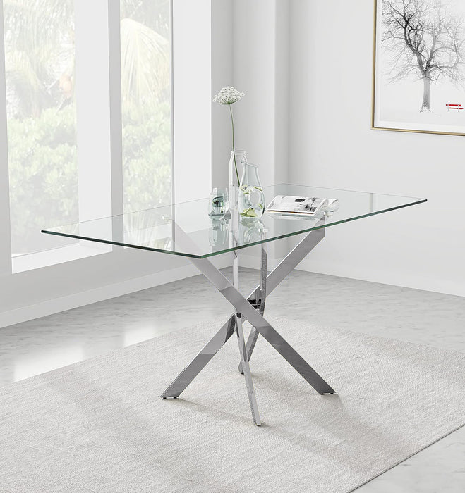 NIERN Tempered Glass 120*80*75cm Dining Table with Chromed Legs,47" Modern Rectangular Kitchen Table for Dining Room Kitchen,Sliver AWS 21-1.US