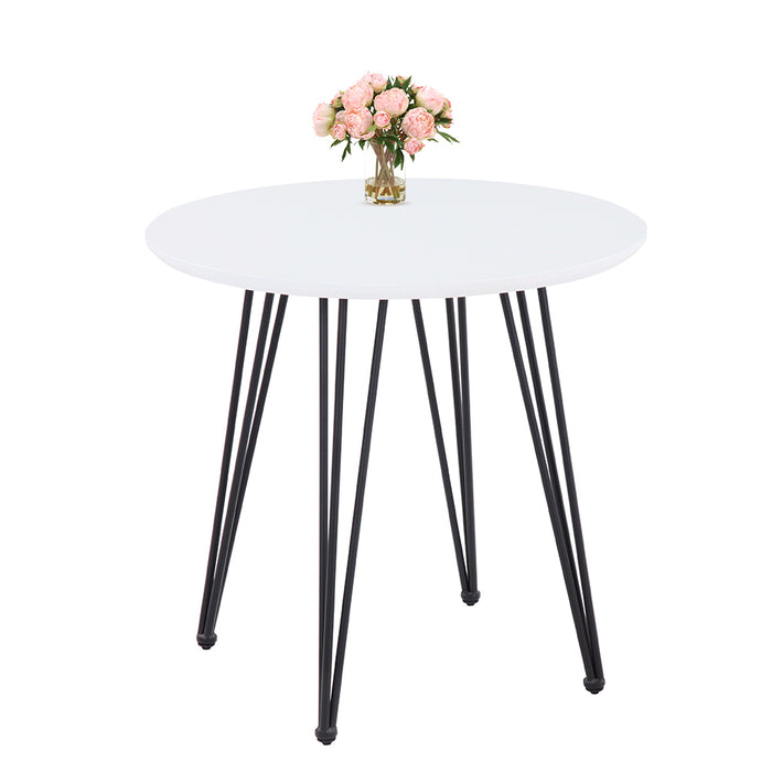 GOLDFAN Round Dining Table White Kitchen Table Wooden Table with Black Powder Coated Legs for Dining Room Home Kitchen,80 cm (Table Only).AWS-113 .UK