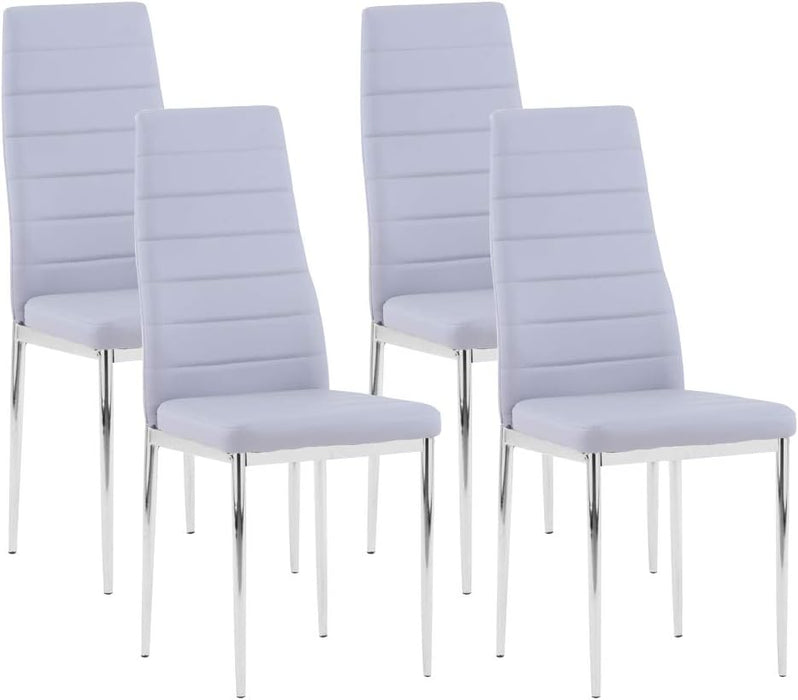 GOLDFAN Set von 4 Leder Esszimmerstühlen, moderne Küchenstühle, Bürostühle, Wohnzimmer Stühle, gepolsterter Stuhl mit Metallbeinen, grau. AWS-011-3-4. DE