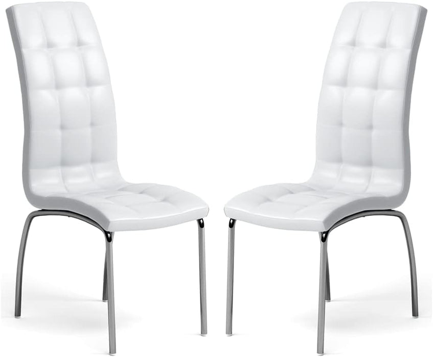 NIERN White Dining Chairs Set of 2, PU Leather Kitchen Chair with Chroming Legs Dining Table Chairs for Dining Room Home Oiifce (White) AWS-189.US