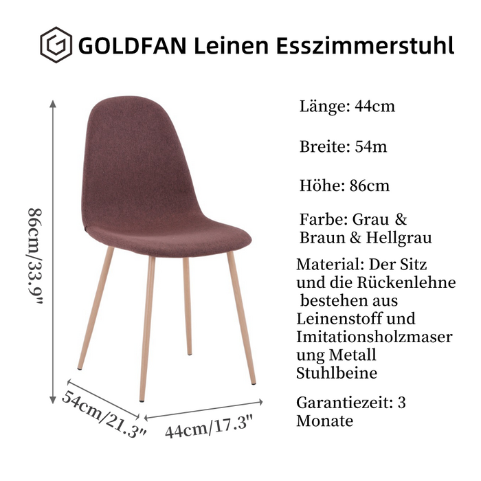 GOLDFAN 4er Set Esszimmerstuhl Stoff Stuhl Moderner Eleganter Wohnzimmer Stuhl Küchenstühle mit Metallbeine, Braun AWS-027 .DE