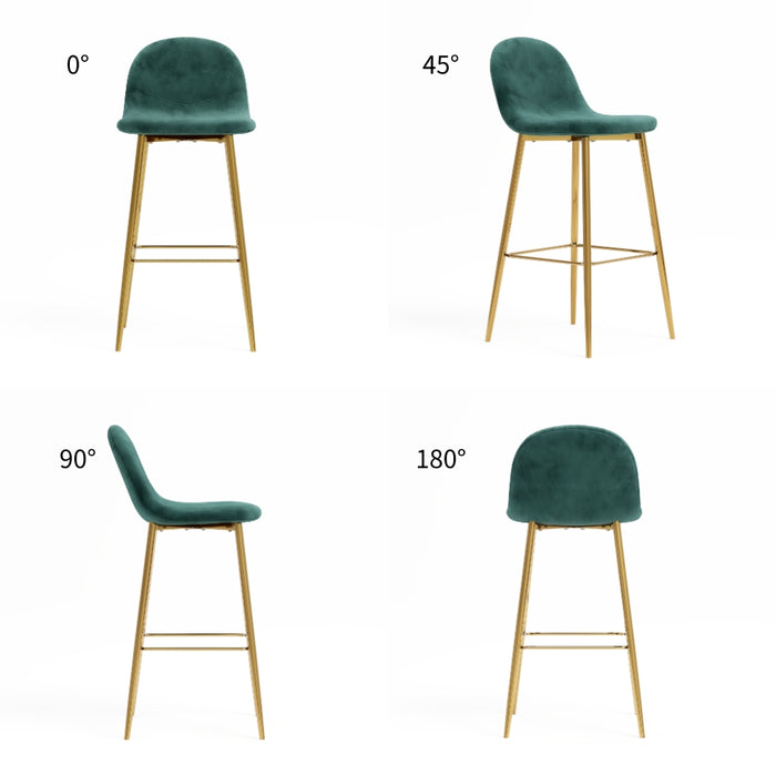 GOLDFAN Bar Stools Set of 2pcs Green Velvet Upholstered Chair with Backrest Bar Stools with Rose Gold Metal Legs,Ideal for Home Kitchen and Bars (Green+Gold). AWS-165-4-2.UK