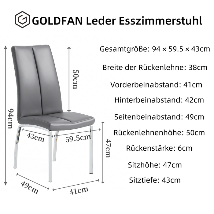 GOLDFAN 2er Esszimmerstühle PU-Leder Moderne Hohe Rückenlehne Esszimmer Stühle mit Chrom Metallrahmen für Wohnzimmer Esszimmer, Grau AWS-169-2-2.DE