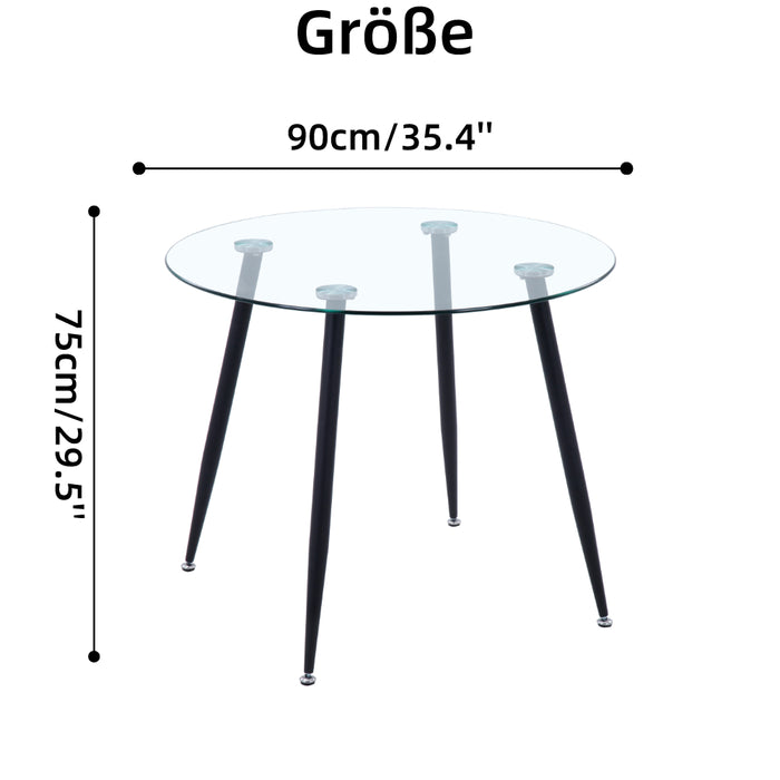 GOLDFAN Esstisch aus Glas, Küchentisch, Esszimmertisch aus Glas mit schwarz pulverbeschichteten Beinen, moderner runder Tisch für Wohnzimmer, Büro, Küche AWS-062-2 .DE