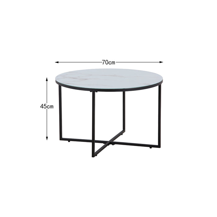GOLDFAN Table Basse Ronde Table de Canapé Blanc Table D'appoint en Verre Marbre Table de Salon Moderne Téléphone,70x70x45cm,  AWS-140-1 .FR