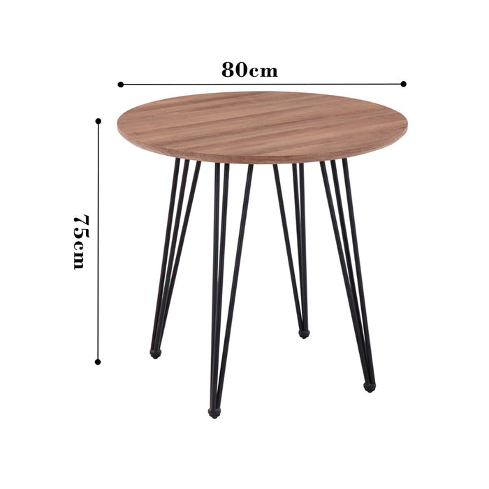 GOLDFAN 丸型ダイニングテーブル 木製ダイニングテーブル キッチンテーブル 4人用 木製テーブルトップ ブラックメタル脚 木目カラー,80x80x75cm, AWS-114 .JPN