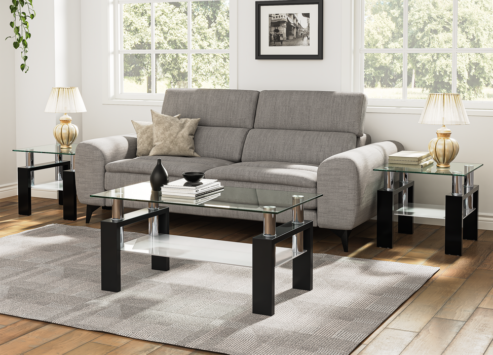 NIERN Glass Coffee Table Set of 3, Mordern Living Room Tables Set with Storage Sofa Side Tables for Living Room Home Office (Black) AWS-175.US