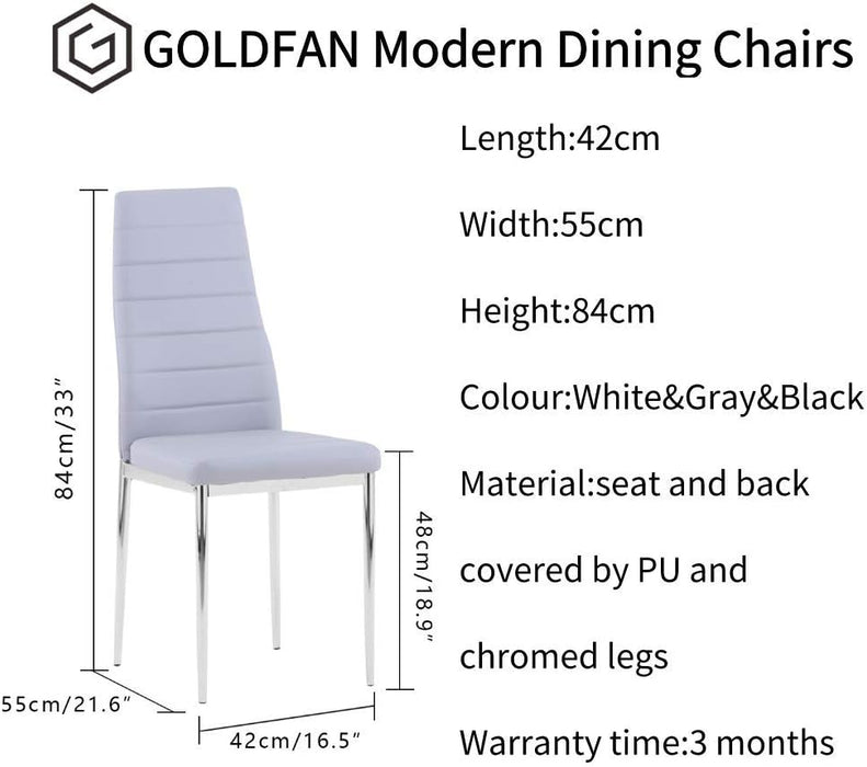 GOLDFAN Set von 4 Leder Esszimmerstühlen, moderne Küchenstühle, Bürostühle, Wohnzimmer Stühle, gepolsterter Stuhl mit Metallbeinen, grau. AWS-011-3-4. DE
