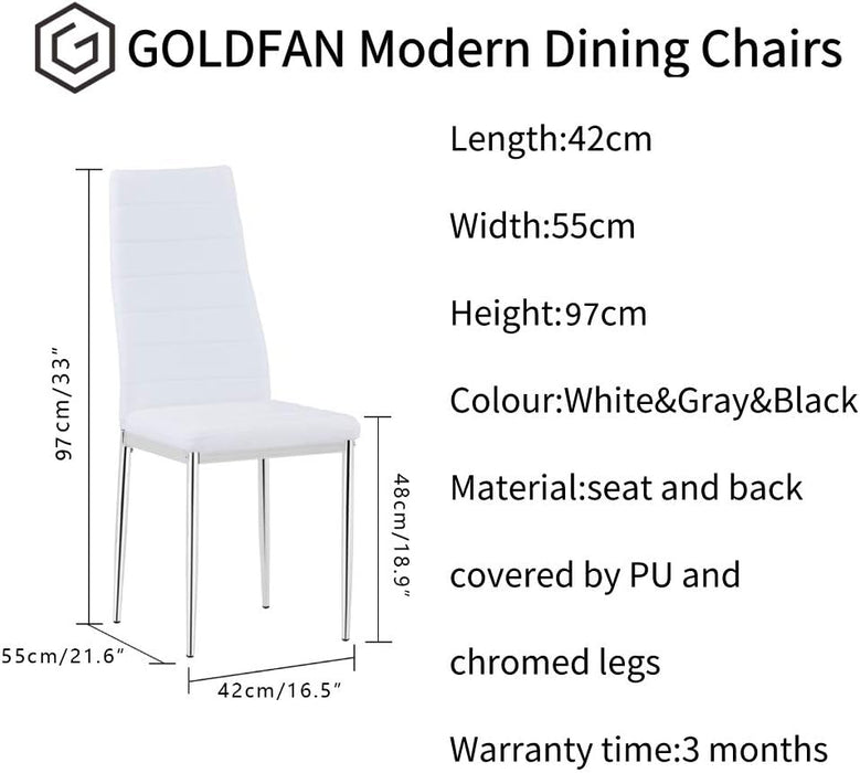 GOLDFAN Set von 4 Leder Esszimmerstühlen, moderne Küchenstühle, Bürostühle, Wohnzimmer Stühle, gepolsterter Stuhl mit Metallbeinen, Weiß. AWS-011-1-4. DE