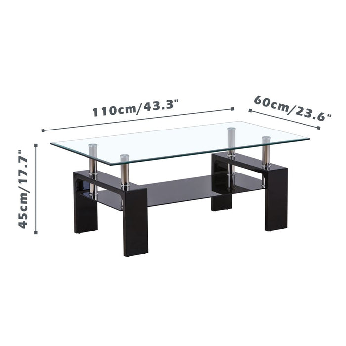 GOLDFAN Table Basse en Verre Noir Table de Salon Table de Canapé Moderne Rectangulaire Haute Brillance pour Salon de Bureau, AWS-020-1 .FR