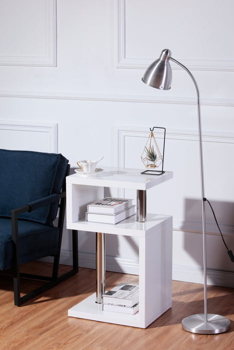 GOLDFAN Moderne Table d'appoint Table Basse de Salon Blanc Multifonctionnelle avec 3 Etagères Rangement pour Bureau Blanc,  AWS-086-1 .FR