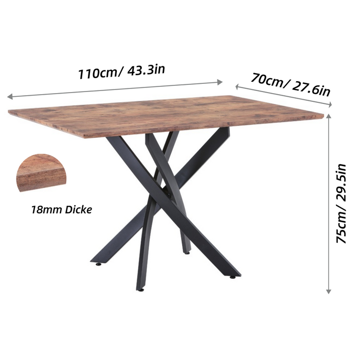GOLDFAN Esstisch Holz Industriedesign Wohnzimmertisch Rechteckiger Tisch für Wohnzimmer Büro Schlafzimmer Braun 110*70*75cm ,AWS-021-7 .DE