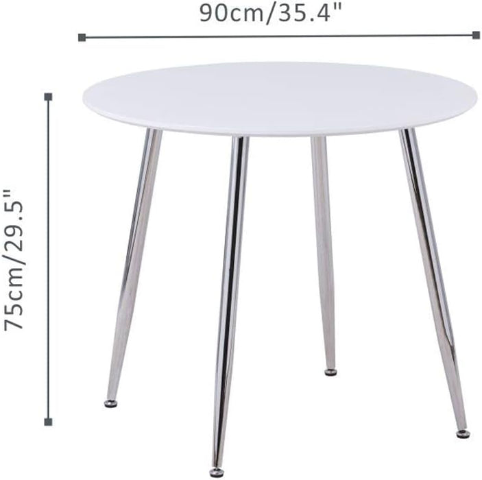 GOLDFAN Esstisch Runder Holz Küchentisch Hochglanz Moderner 90 cm Tisch mit Metallbeinen für Wohnzimmer Esszimmer Weiß AWS-060-1 .DE