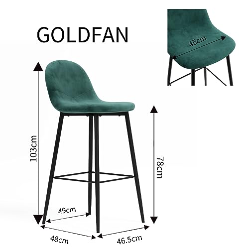 GOLDFAN Bar Stools Set of 2pcs Green Velvet Upholstered Chair with Backrest Bar Stools with Metal Legs,Ideal for Home Kitchen and Bars (Green+Black). AWS-165-1-2.UK