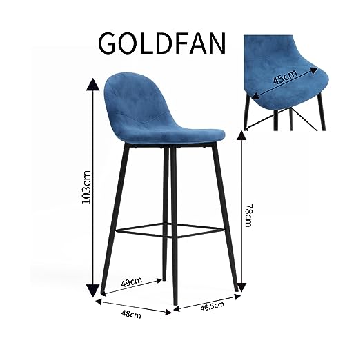 GOLDFAN Bar Stools Set of 2pcs Blue Velvet Upholstered Chair with Backrest Bar Stools with Metal Legs,Ideal for Home Kitchen and Bars (Blue+Black) AWS-165-3-2.UK