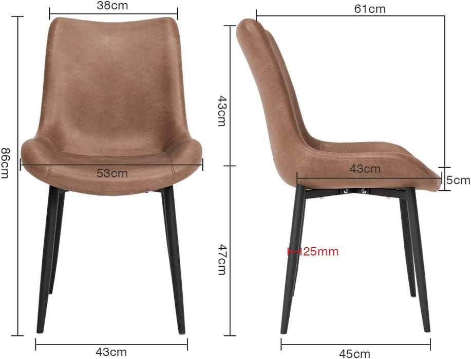 NIERN Dining Chairs Set of 2, PU Leather Kitchen Chair with Metal Legs for Dining Room Home Oiifce (Brown) AWS-166-2-2.US