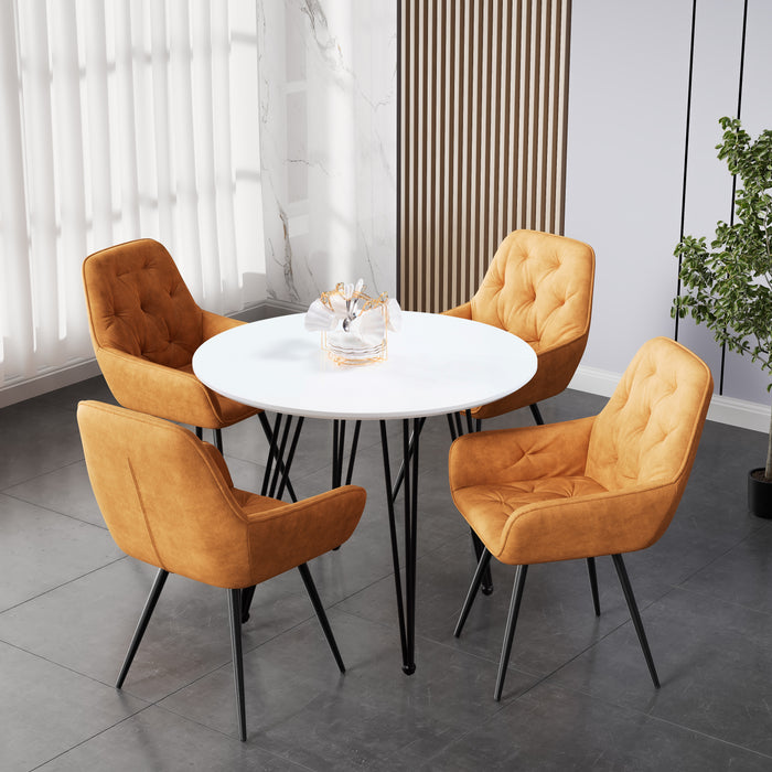 GOLDFAN Dining Chairs Set of 2pcs Yellow Velvet Kitchen Chairs Thick Padded with Metal Legs Leisure Living Room (Yellow+Black) AWS-91-1-2 .UK