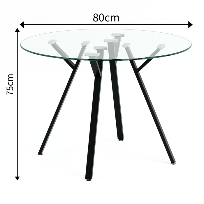 GOLDFAN Ronde Table de Cuisine Table Salle à Manger en Verre Moderne Petite 80cm Table 4 Personnes Rond (Verre trempé), AWS-162-5（glass+black） .FR