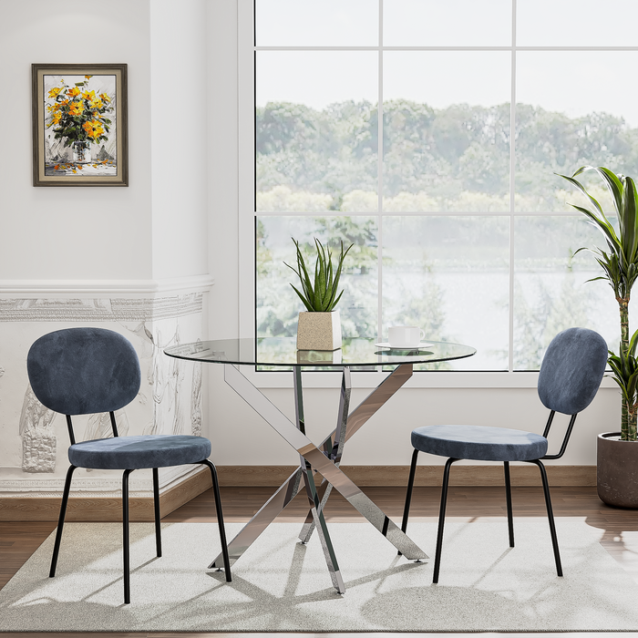 GOLDFAN Dining Chairs Set of 4,Morden Velvet Kitchen Chairs with Metal Legs,Lounge Upholstered Seat with Backrest for Dining Room,AWS-164-2-4,Grey.UK