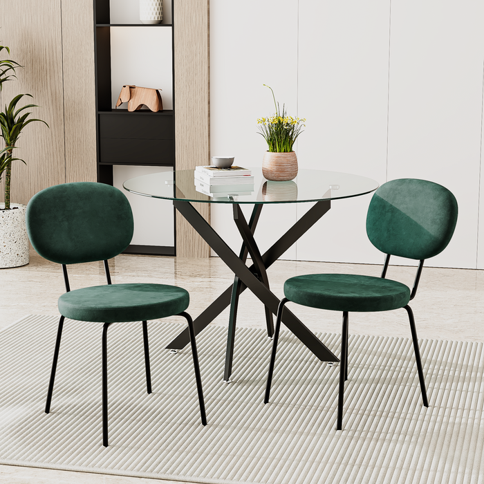 GOLDFAN Dining Chairs Set of 4,Morden Velvet Kitchen Chairs with Metal Legs,Lounge Upholstered Seat with Backrest for Dining Room,AWS-164-1-4,Green.UK