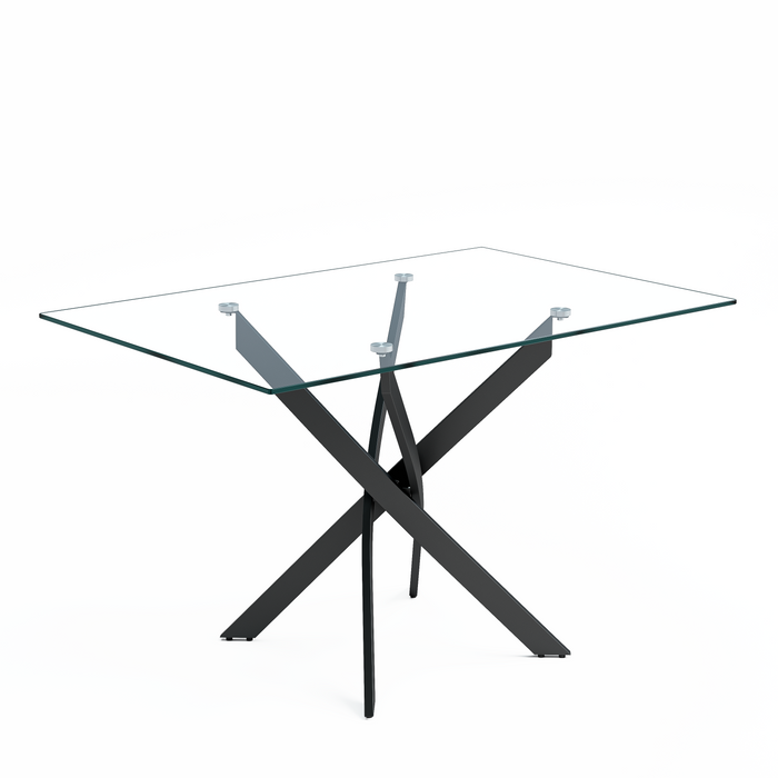 NIERN Tempered Glass Dining Table with Chromed Legs,47" Modern 120*80*75cm Rectangular Kitchen Table for Dining Room Kitchen,Black AWS 21-5.US