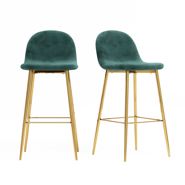 GOLDFAN Bar Stools Set of 2pcs Green Velvet Upholstered Chair with Backrest Bar Stools with Rose Gold Metal Legs,Ideal for Home Kitchen and Bars (Green+Gold). AWS-165-4-2.UK