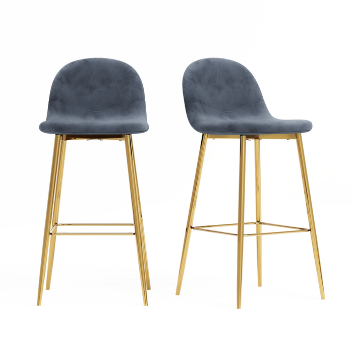 GOLDFAN Bar Stools Set of 2pcs Grey Velvet Upholstered Chair with Backrest Bar Stools with Rose Gold Metal Legs,Ideal for Home Kitchen and Bars (Grey+Gold). AWS-165-5-2.UK
