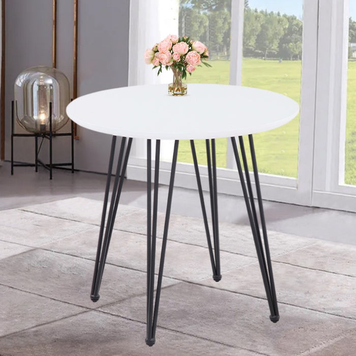 GOLDFAN Round Dining Table White Kitchen Table Wooden Table with Black Powder Coated Legs for Dining Room Home Kitchen,80 cm (Table Only).AWS-113 .UK